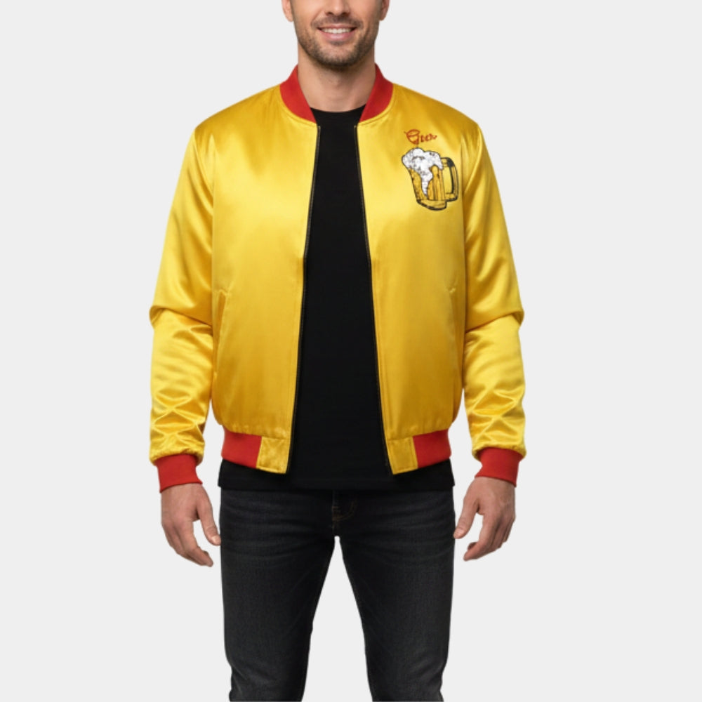 Home Alone  Gus Polinski Yellow Satin Varsity Jacket - Front View