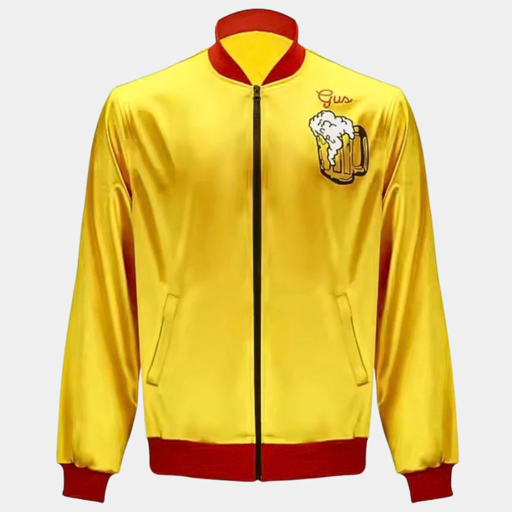 Home Alone  Gus Polinski Yellow Satin Varsity Jacket - Mannequin Front View