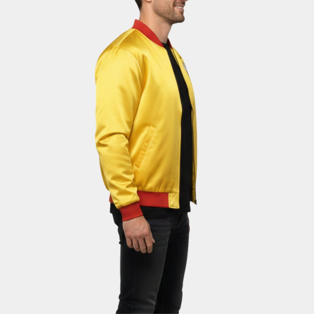 Home Alone  Gus Polinski Yellow Satin Varsity Jacket - Side View