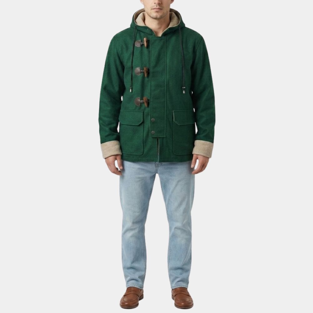 Home Alone Kevin Green Coat Macaulay Culkin (Kevin McCallister) Green Hooded Toggle Jacket - Front View
