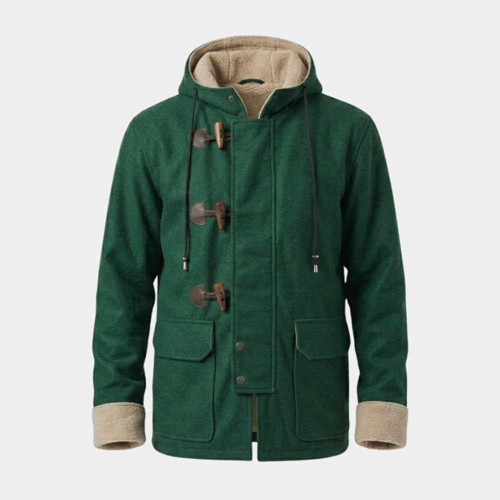 Home Alone Kevin Green Coat Macaulay Culkin (Kevin McCallister) Green Hooded Toggle Jacket - Mannequin View