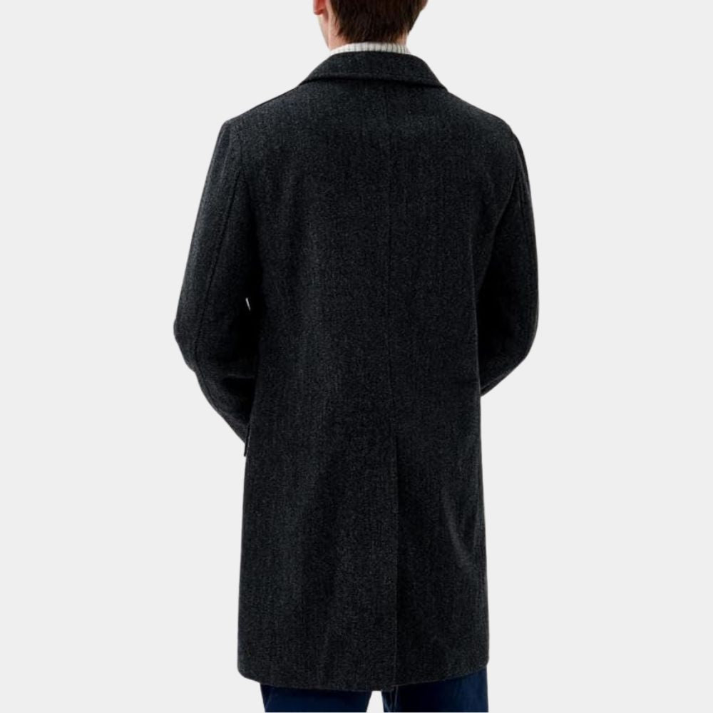 Horizon Kevin Costner aka Hayes Ellison Black Wool Overcoat - Back Posture View