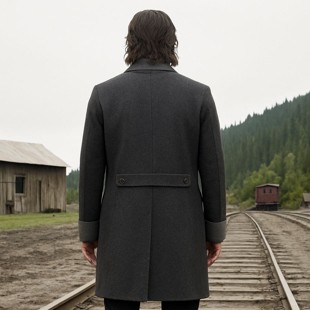 Hot On Wheels  Cullen Bohannon Grey Long Wool Coat - Character Back View
