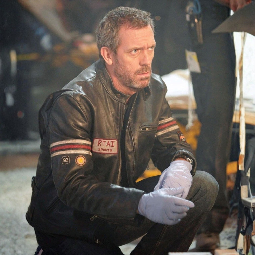 House M.D  Gregory House aka Hugh Laurie Black Leather Jacket - Character Front View