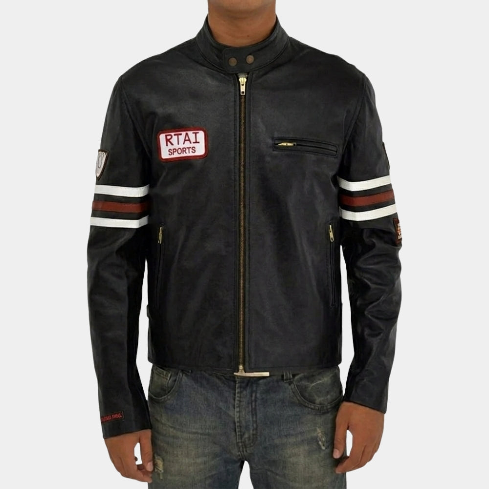 House M.D  Gregory House aka Hugh Laurie Black Leather Jacket - Front View
