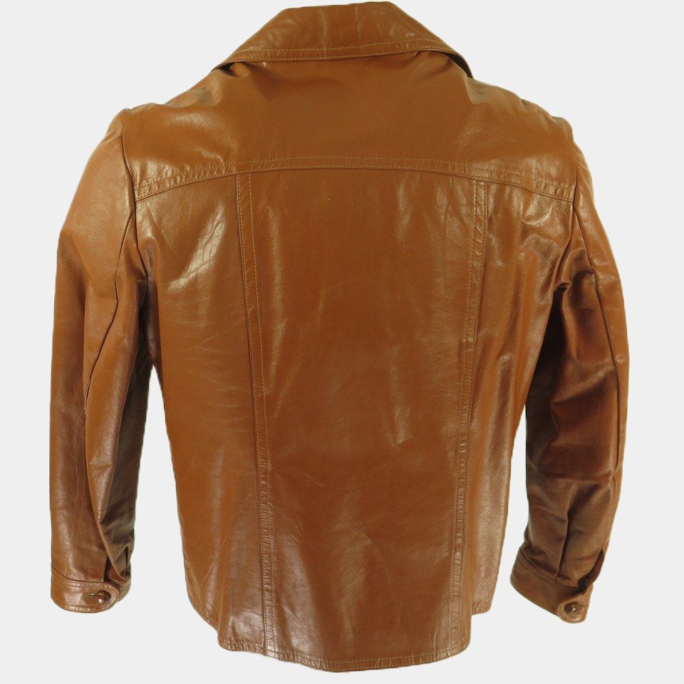 Hunters Season 02 Logan Lerman Light Tan Vintage Leather Jacket - Mannequin Back View