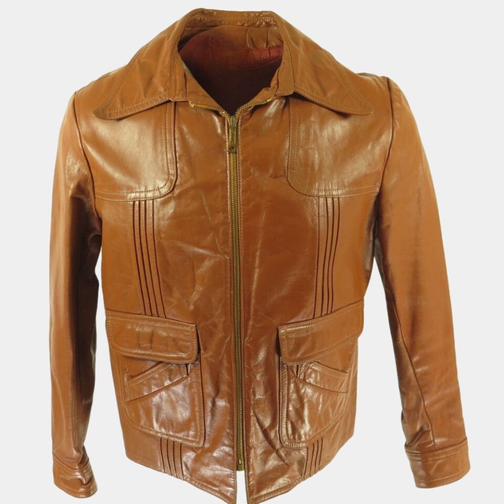 Hunters Season 02 Logan Lerman Light Tan Vintage Leather Jacket - Mannequin Front View