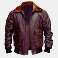 Hurry Up Tomorrow Anima (Jenna Ortega) Waxed Tan A-2 Leather Bomber Style Jacket - Mannequin Front View