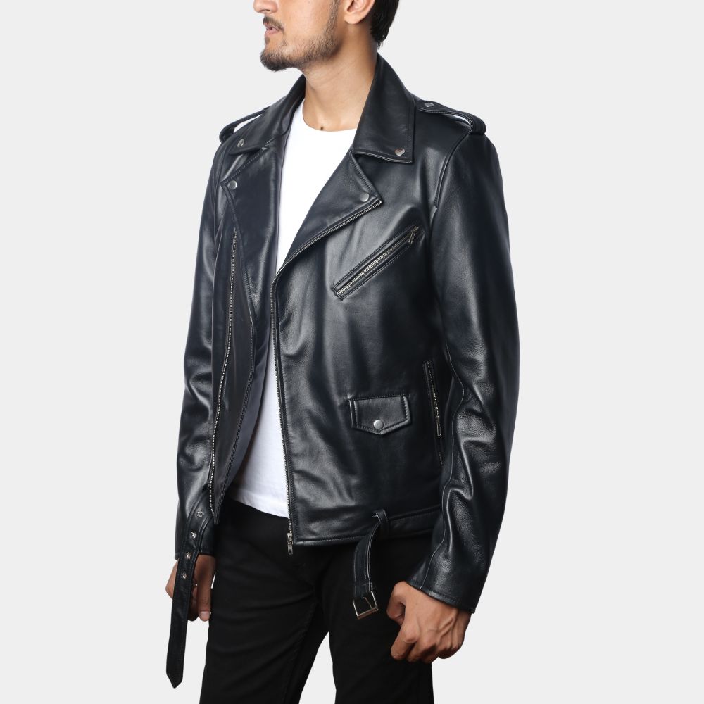In the Dust of This Planet Jay Z Printed Leather Moto Biker Jacket - Side View