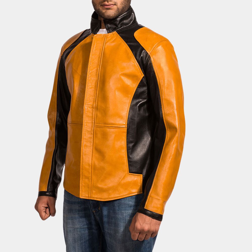 Infamous Yellow and Black Leather Jacket - Front Posture View