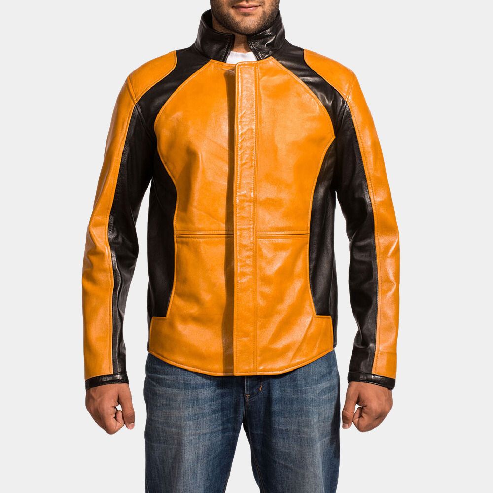 Infamous Yellow and Black Leather Jacket - Front View