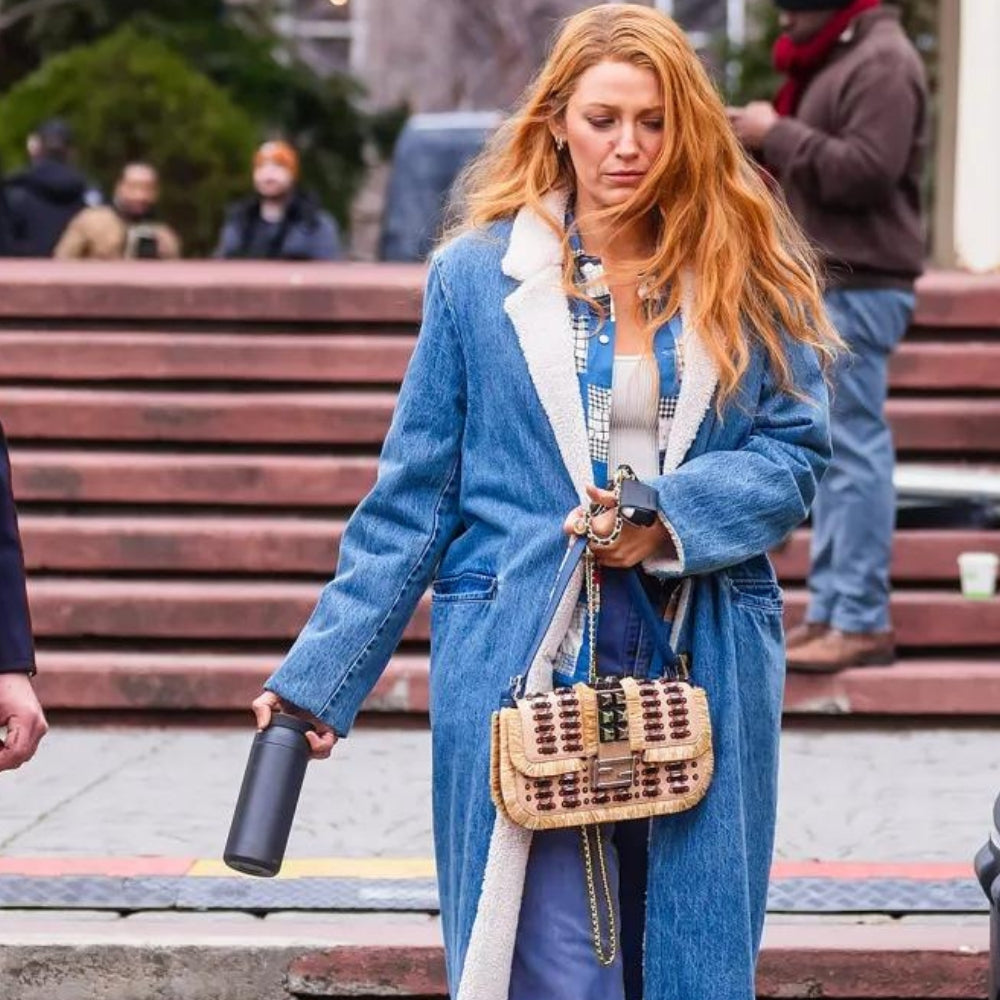 It Ends With Us Women’s Blake Reversible Denim Coat with Shearling Lining - Character Front View