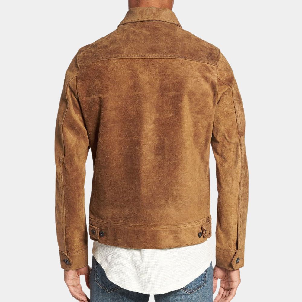 It Ends with Us Atlas Corrigan Brown Suede Leather Jacket - Back View