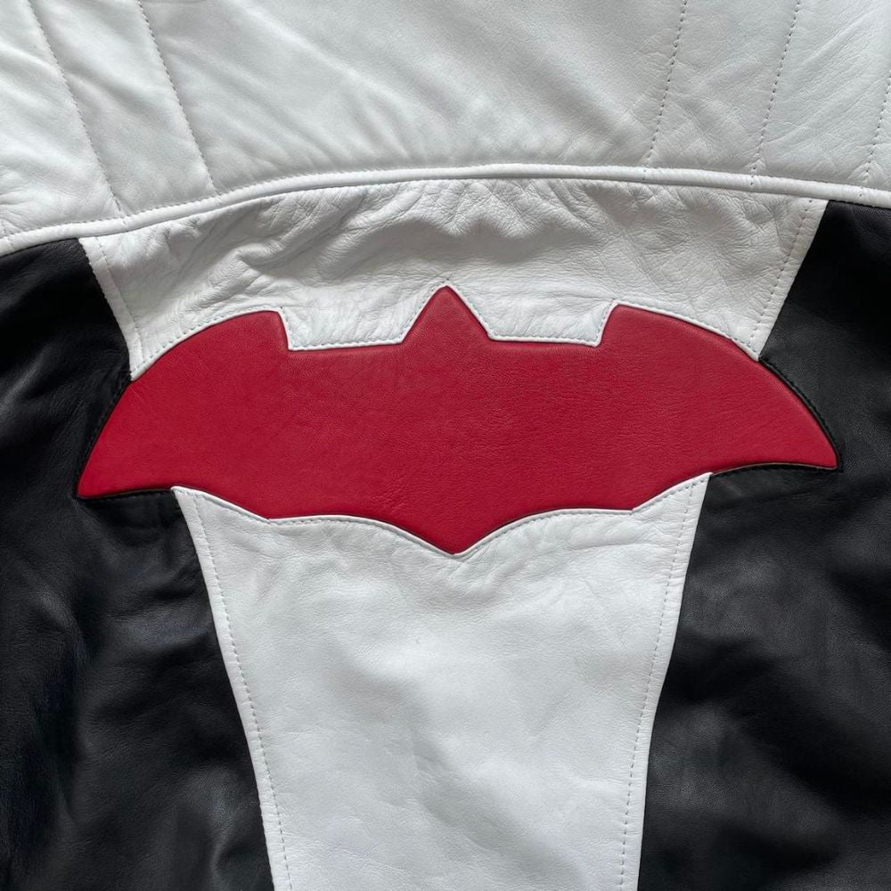 Jason Todd Cosplay Leather Jacket from Batman - Mannequin Logo View