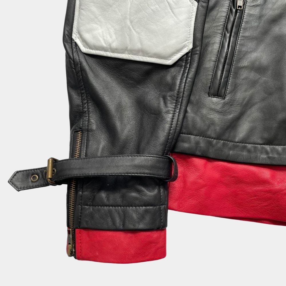 Jason Todd Cosplay Leather Jacket from Batman - Mannequin Sleeve View