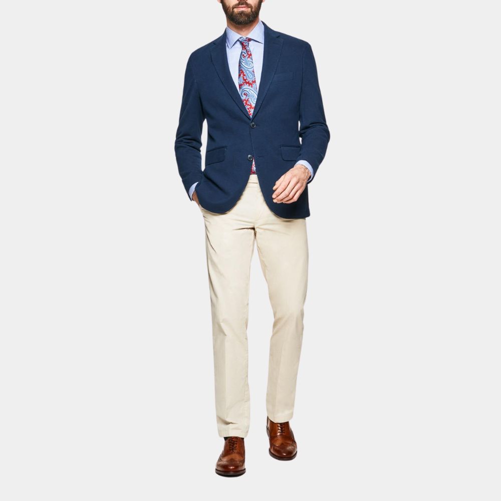 Jeffrey Wright Blue Cotton Two Button Blazer - Front Posture View