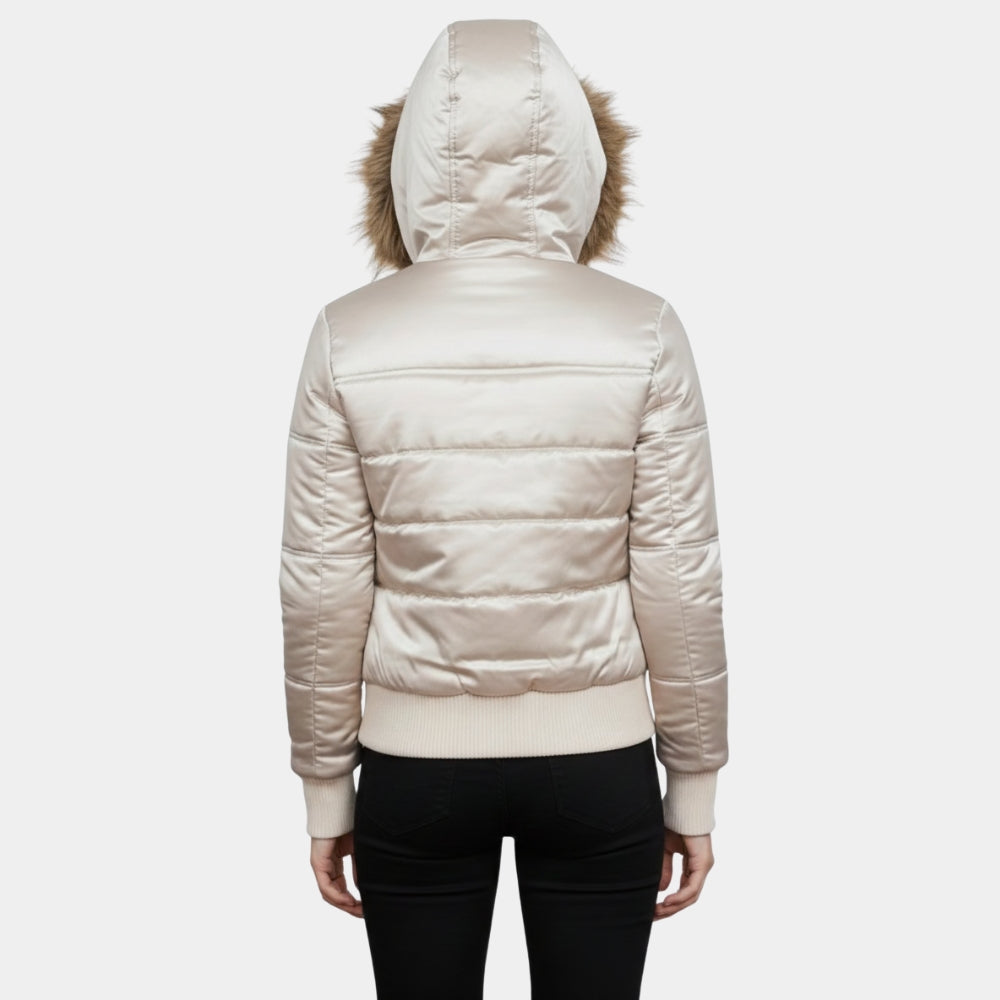 Jennifer’s Body  Megan Fox White Golden Puffer Jacket with Hood - Back View