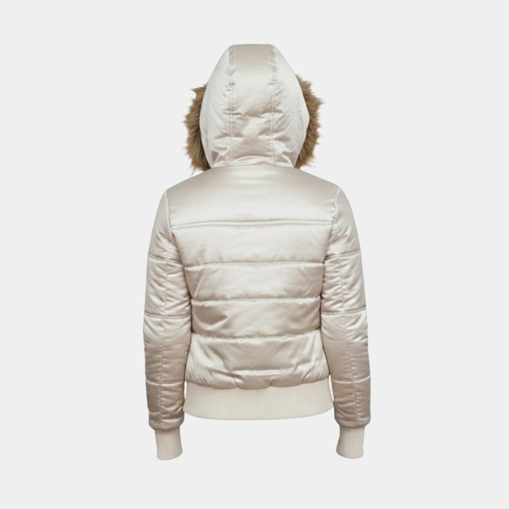 Jennifer’s Body  Megan Fox White Golden Puffer Jacket with Hood - Mannequin Back View