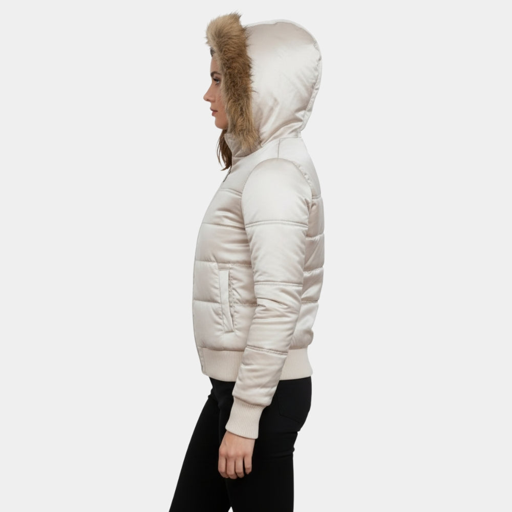 Jennifer’s Body  Megan Fox White Golden Puffer Jacket with Hood - Side View