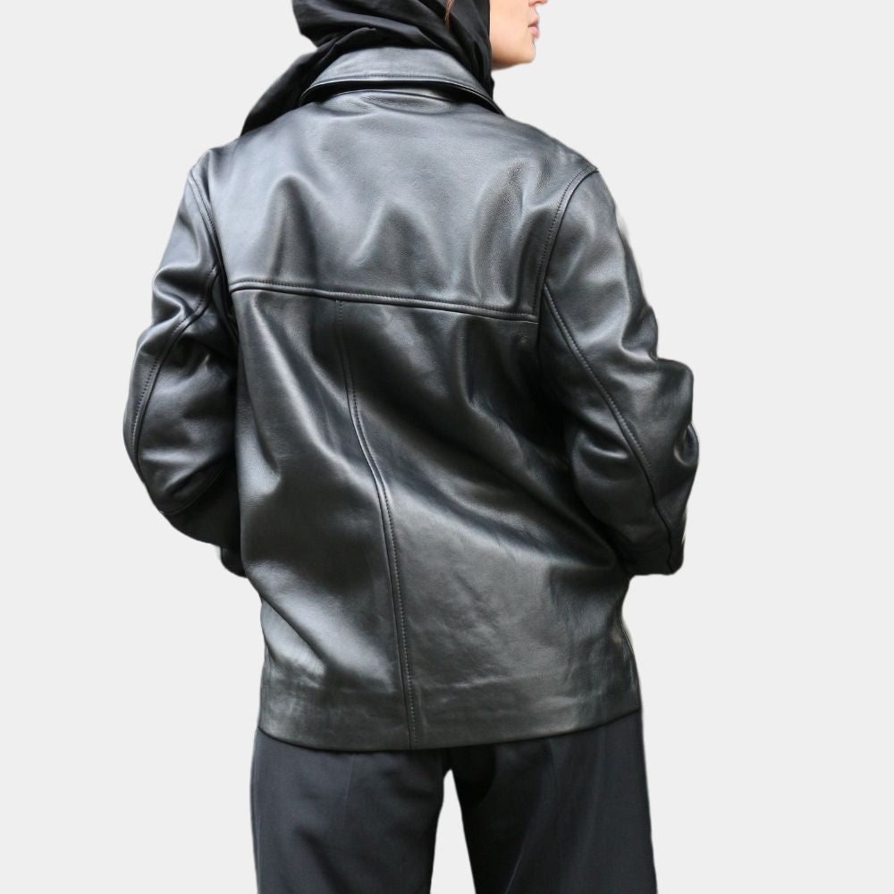 Joana Black Leather Car Coat - Back View