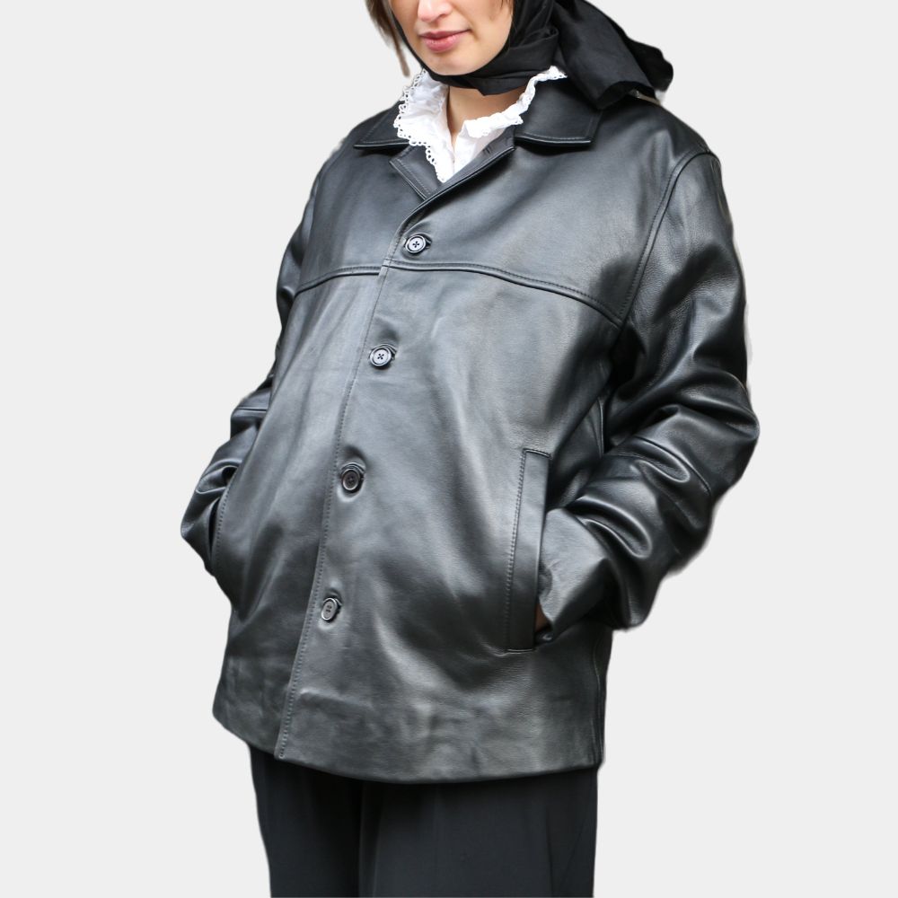 Joana Black Leather Car Coat - Front Posture View