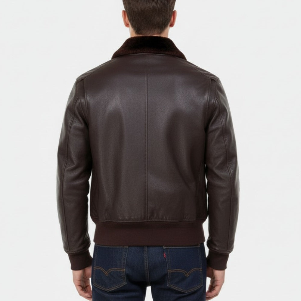John F. Kennedy U.S Navy G-1 Brown Leather Flight Bomber jacket - Back View