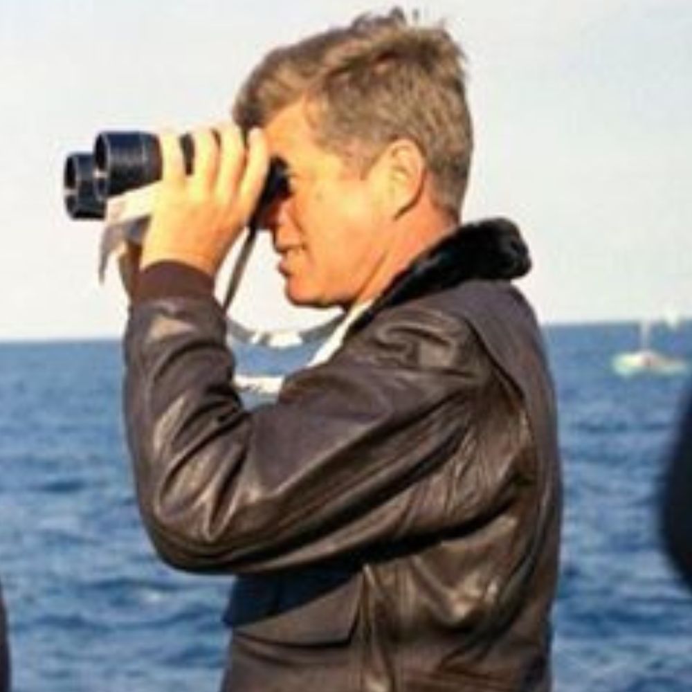 John F. Kennedy U.S Navy G-1 Brown Leather Flight Bomber jacket - Character Side View