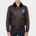 John F. Kennedy U.S Navy G-1 Brown Leather Flight Bomber jacket - Front View