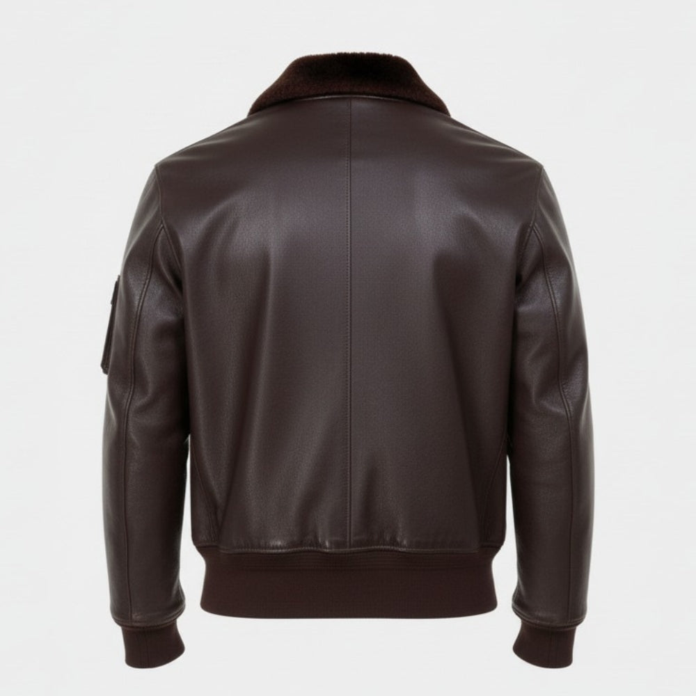 John F. Kennedy U.S Navy G-1 Brown Leather Flight Bomber jacket - Mannequin Back View