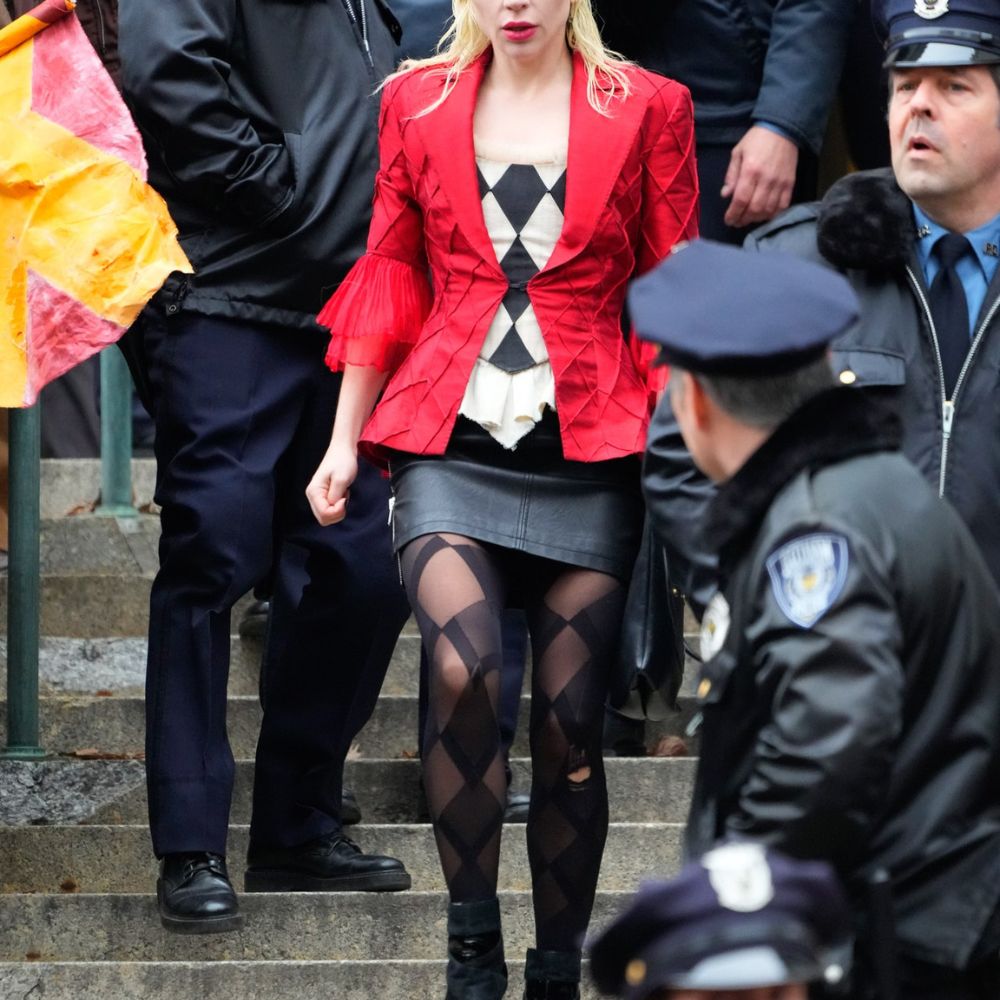Joker Lady Gaga Folie à Deux Red Satin Blazer with Tulle Sleeves - Front Posture View