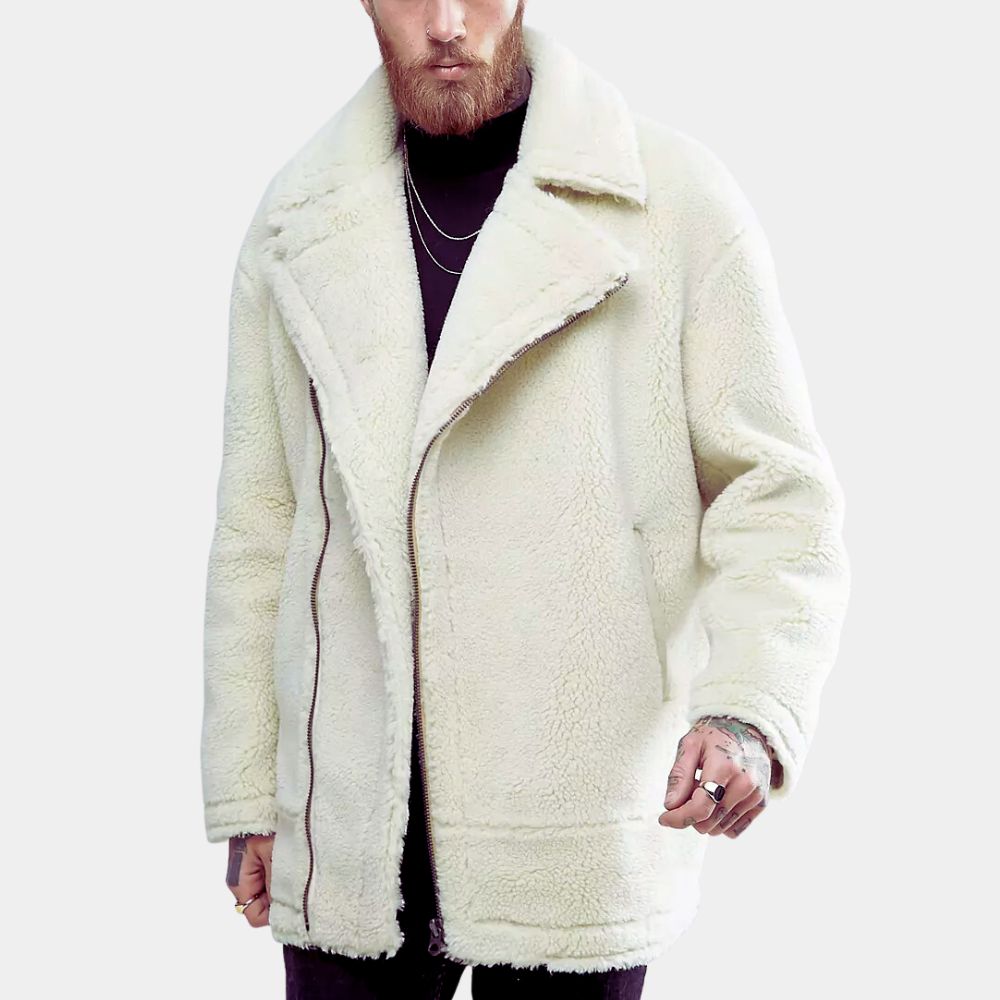 Jonah Don't Look Away Jonah Oversized Drop Shoulder Faux Shearling Biker Jacket - Front View