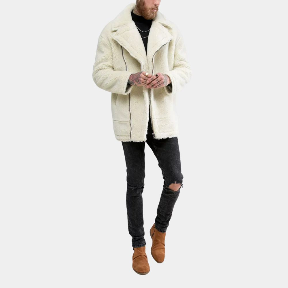 Jonah Don't Look Away Jonah Oversized Drop Shoulder Faux Shearling Biker Jacket - Posture Front View