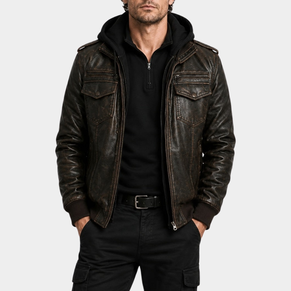 Josh Brolin Brown Leather Bomber Jacket