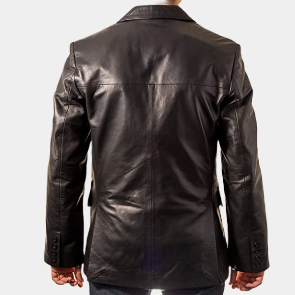 Jurassic World Dominion Ian Malcolm Black Real Leather Blazer - Back View