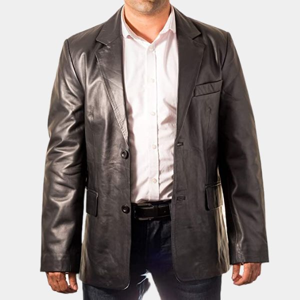 Jurassic World Dominion Ian Malcolm Black Real Leather Blazer - Front Posture View