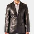 Jurassic World Dominion Ian Malcolm Black Real Leather Blazer - Front View