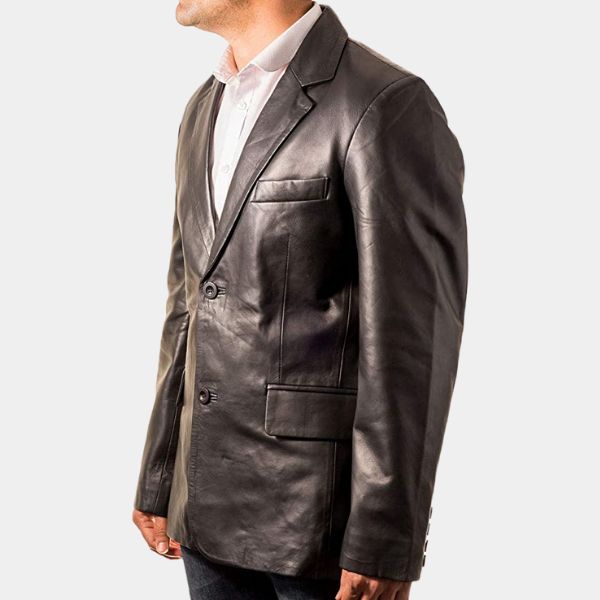 Jurassic World Dominion Ian Malcolm Black Real Leather Blazer - Side Posture View