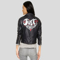 Just Married Printed Leather Biker Leather Jacket - Back View