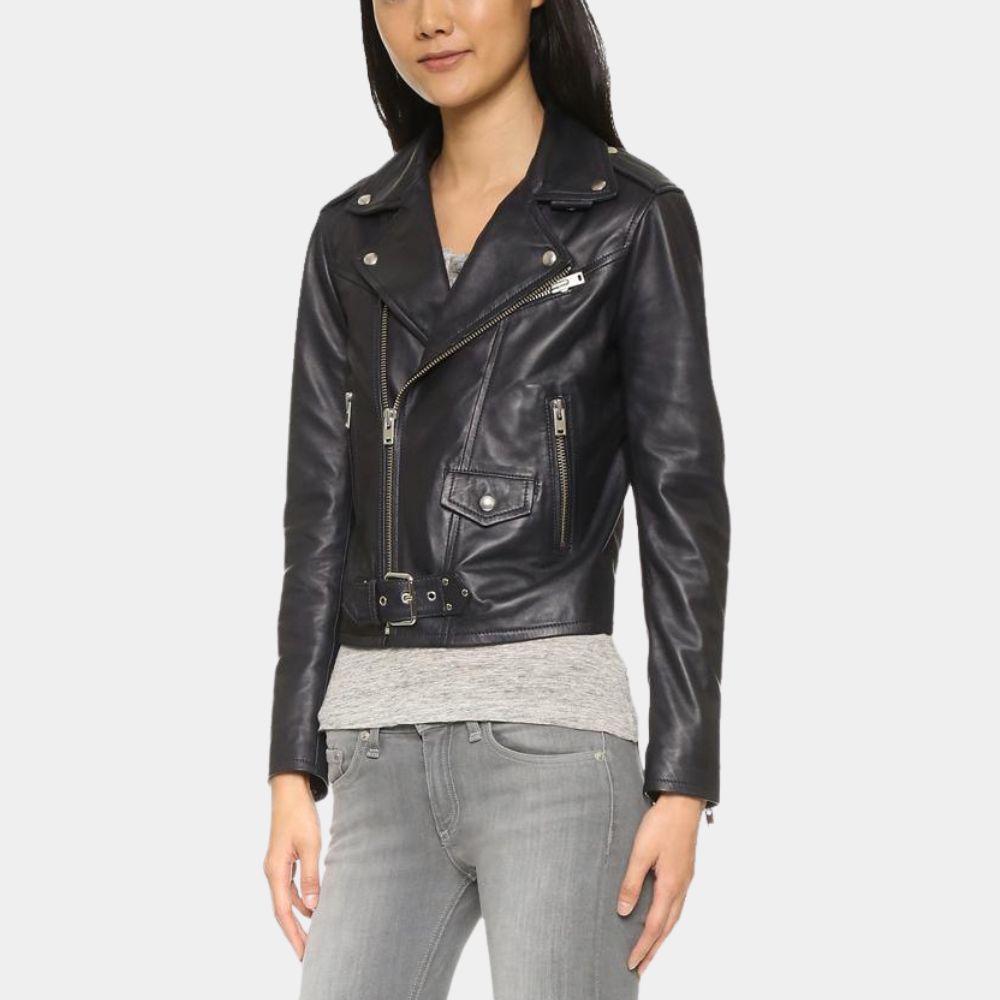 Just Married Printed Leather Biker Leather Jacket - Side View