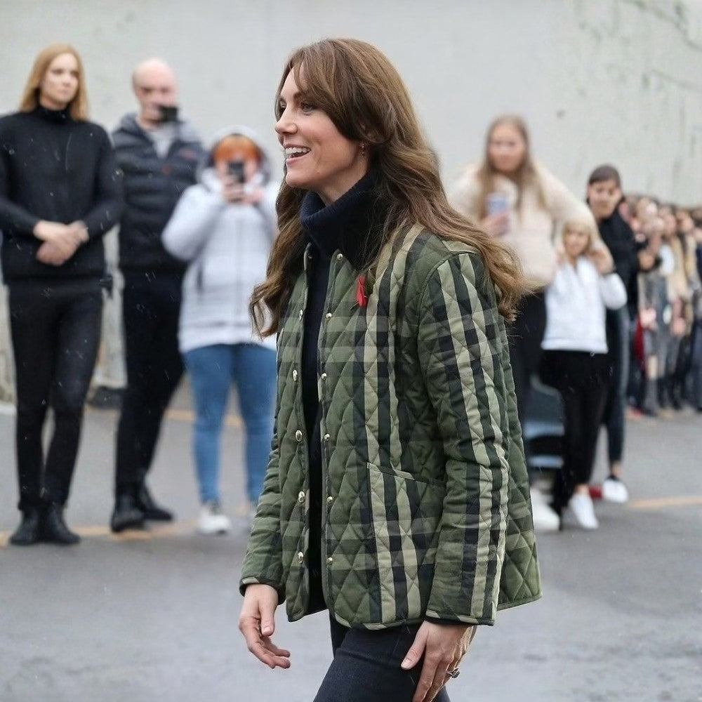 Kate Middleton  Duchess of Cambridge Green Quilted Jacket - Side View