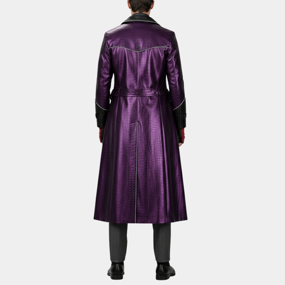 Kazuya Mishima  Tekken 8 Purple Crocodile Pattern Faux Leather Long Coat - Back View