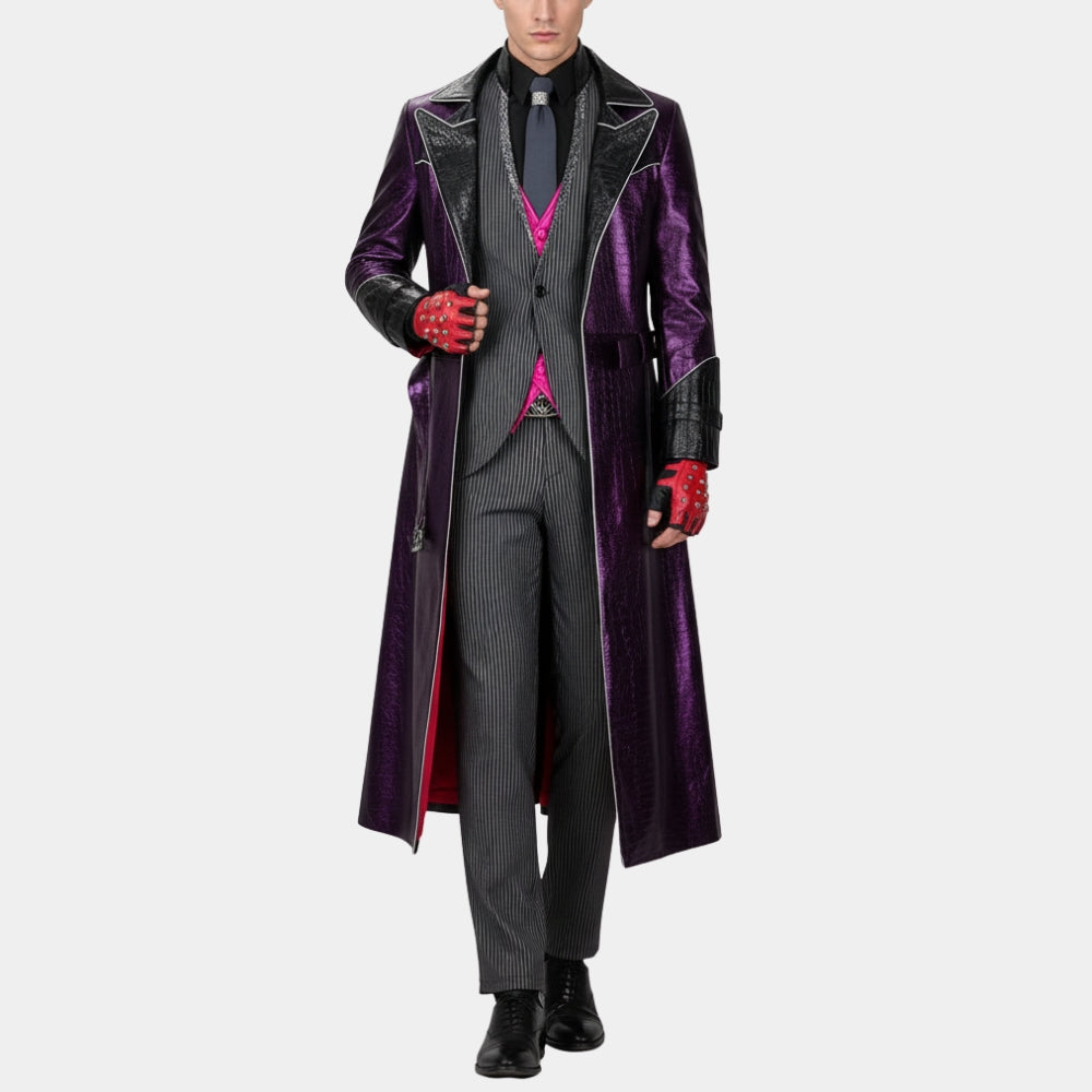 Kazuya Mishima  Tekken 8 Purple Crocodile Pattern Faux Leather Long Coat - Front View