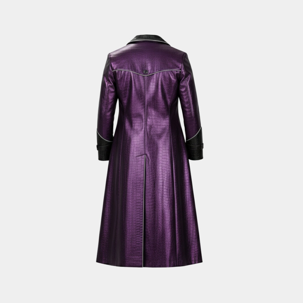 Kazuya Mishima  Tekken 8 Purple Crocodile Pattern Faux Leather Long Coat - Mannequin Back View