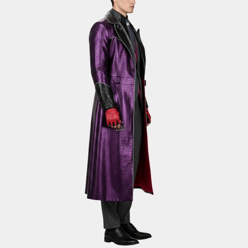 Kazuya Mishima  Tekken 8 Purple Crocodile Pattern Faux Leather Long Coat - Side View