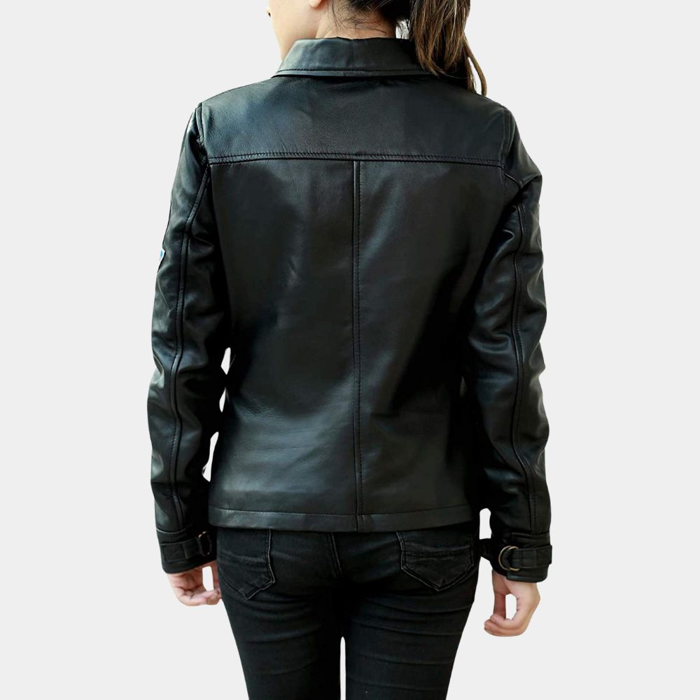 Kelly McGillis Charlotte 'Charlie' Blackwood Black Real Leather Flight Jacket - Back View