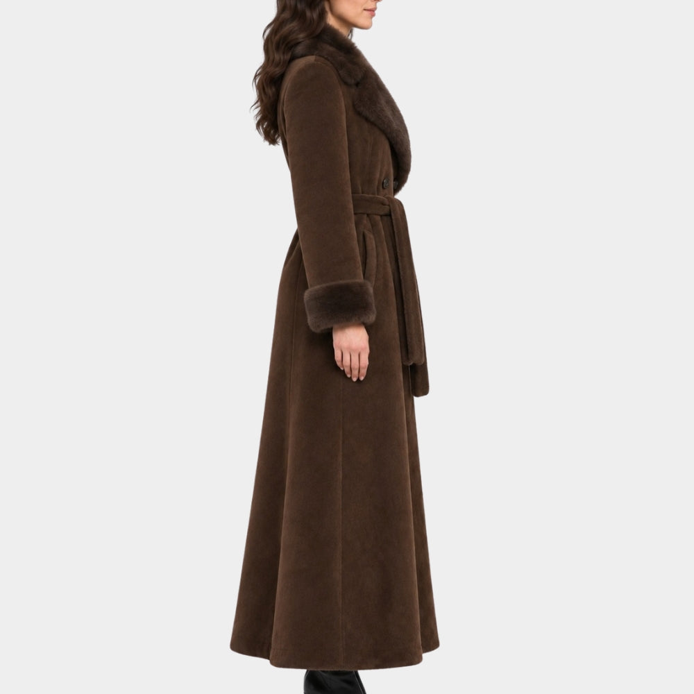 Kill Jackie Catherine Zeta Jones Brown Fur Long Coat