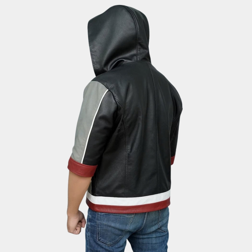 Kingdom Hearts  Sora Black Leather Hooded Jacket - Back View