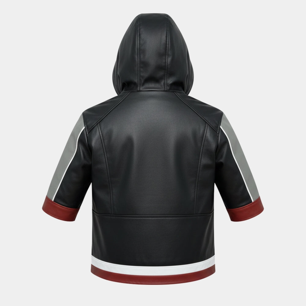 Kingdom Hearts  Sora Black Leather Hooded Jacket - Mannequin Back View
