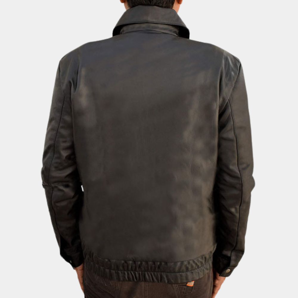 Knight Rider David Hasselhoff aka Michael Black Leather Jacket - Back Posture View