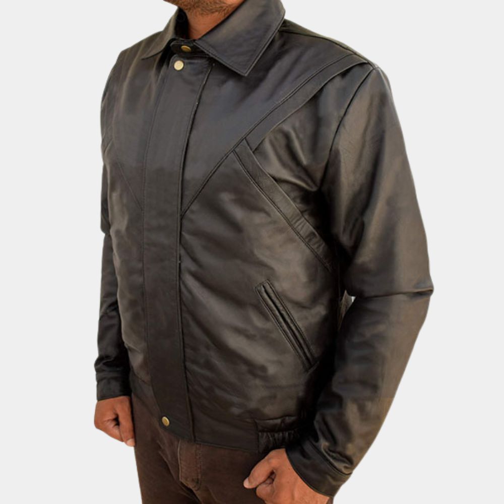 Knight Rider David Hasselhoff aka Michael Black Leather Jacket - Front Posture View
